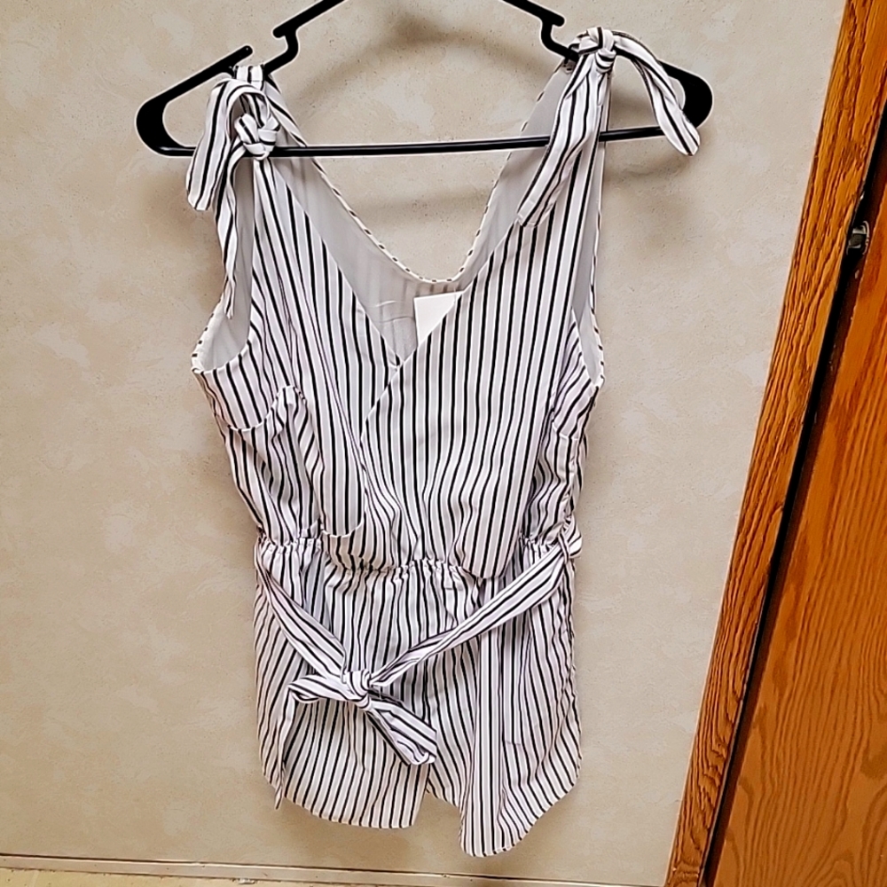 Never Worn with Tags  Black Stripped Romper